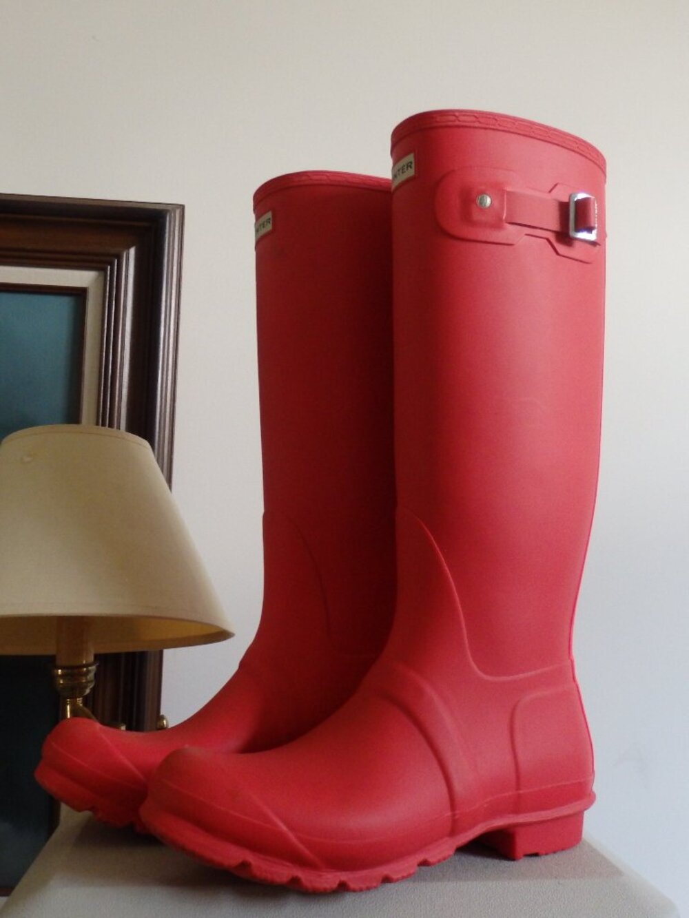 red orange Tall Hunter boots wellies rain rubber boots 10 GUC